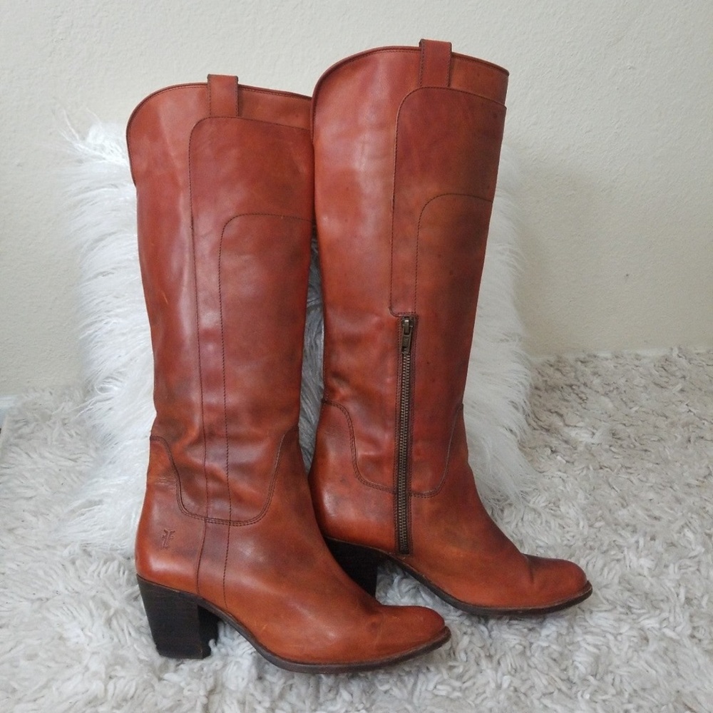 Frye Vintage Jackie Tall Riding Boots Cognac Leather size 8.5